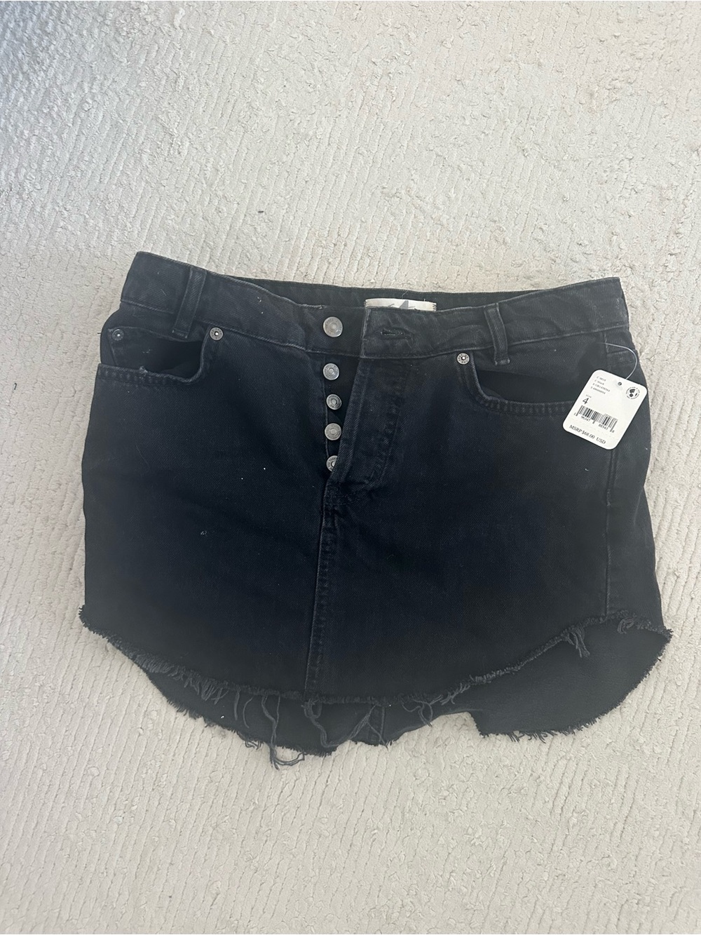 Free People Black Distressed Button-Front Mini Skirt